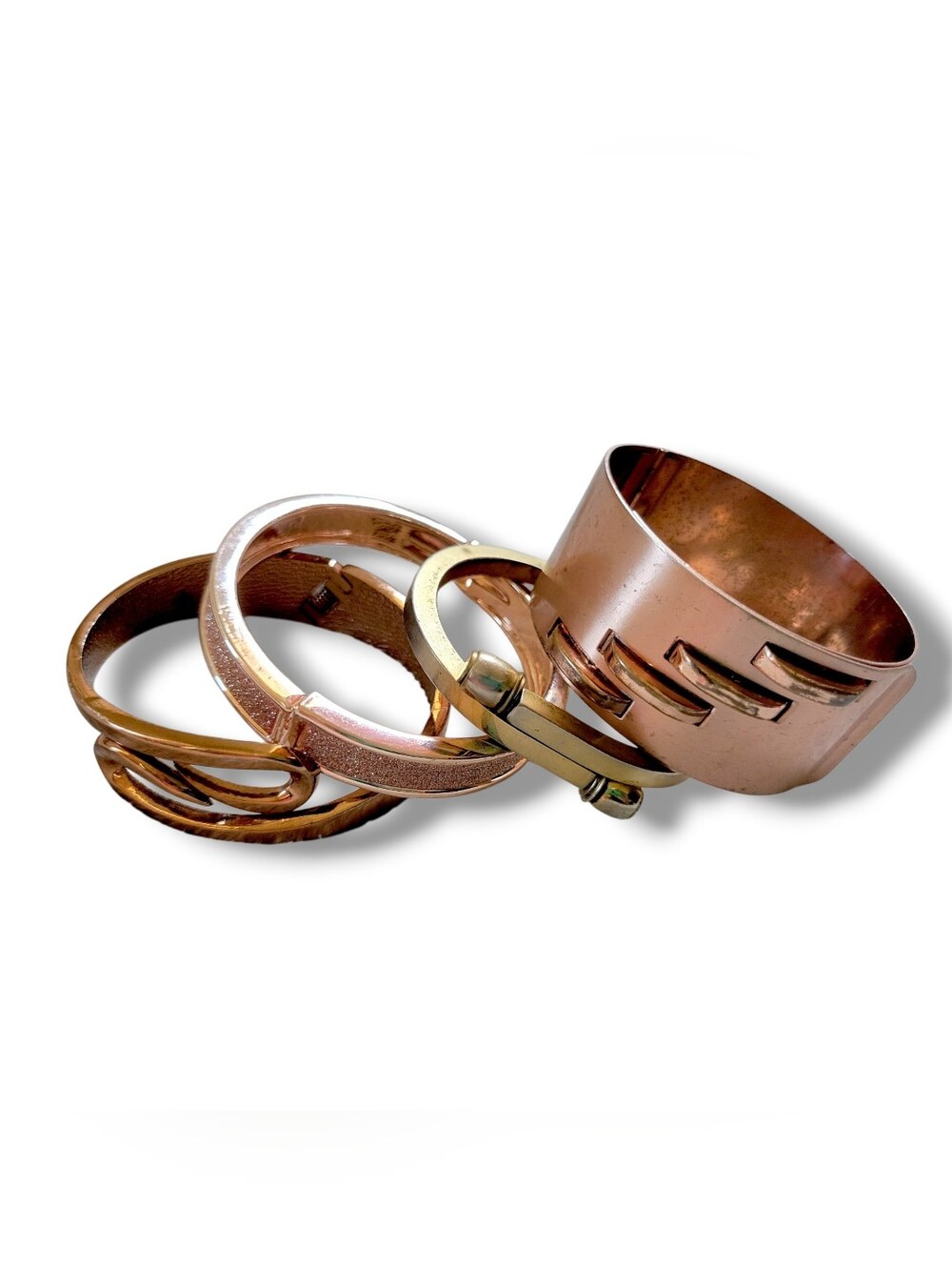 Mixed Y2K Gold/Rose/Bronze Tone Metal Rustic Hinge Cuff Bracelet Bundle [4pc] - Picture 11 of 11